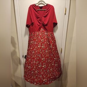 Red Floral Dress with Twist Front